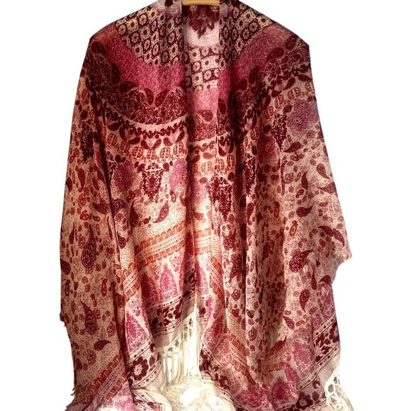 Swim Suit Cover Up Scarf Wrap Woman 1 Size Multicolored Shawl Tassels Bohemian - Picture 6 of 11